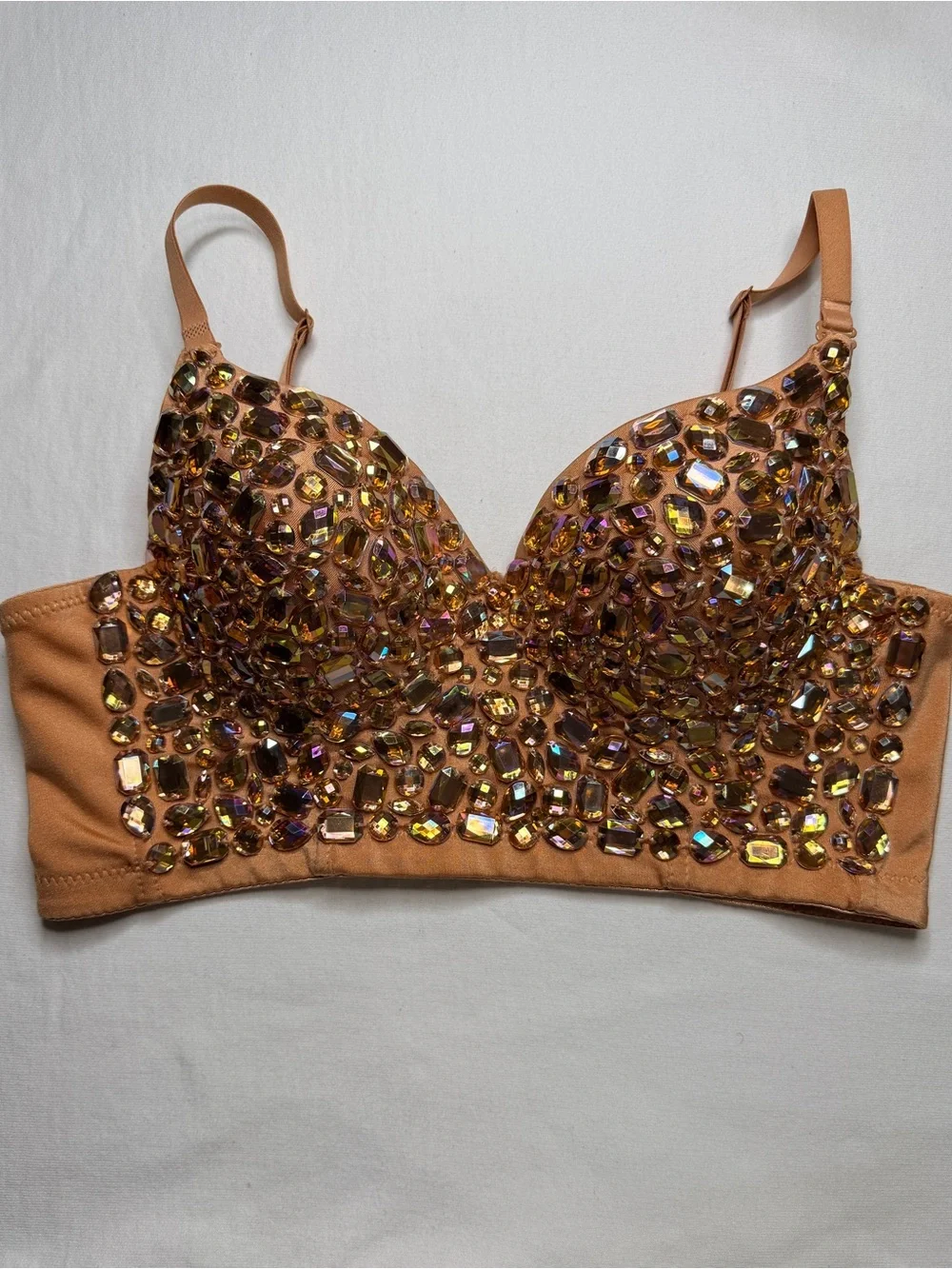 Embellished Nude-Beige Gem Bustier Top